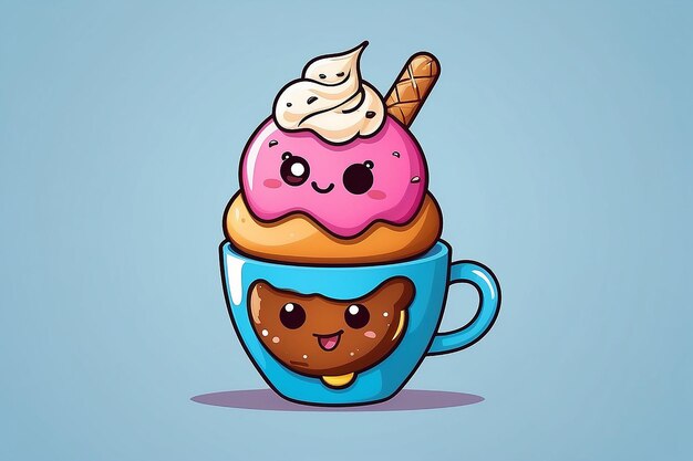Foto donut lindo sosteniendo un cono de helado en una taza de café icona vectorial de dibujos animados ilustración icona de comida y bebida
