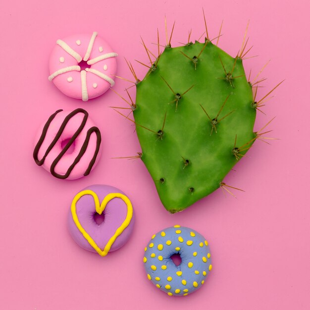 Donut Lover. Pink Candy Minimal Flatlay art.