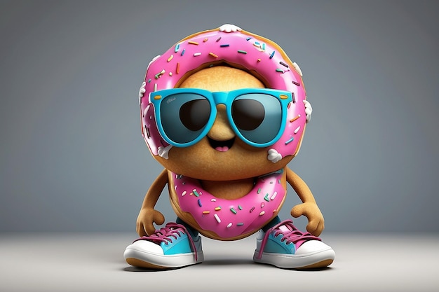 Donut-Maskottchen-Design mit Sonnenbrillen und Schuhen ar c v