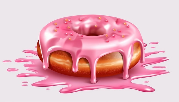 Donut mit geschmolzener rosa Creme isoliert auf weißem Hintergrund