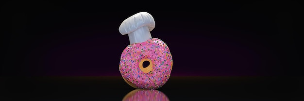 Donut mit Kochmütze 3D-Rendering