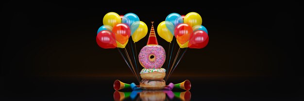 Donut mit Partyhut 3D-Rendering