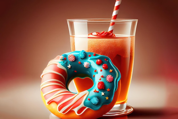 Donut mit Saft und Süßigkeiten am Unabhängigkeitstag Generative Ai