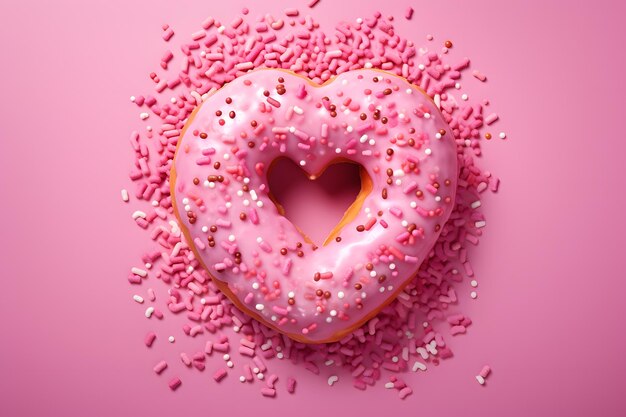 Donut mit Sprinkle in Form eines Herzens Valentinstag