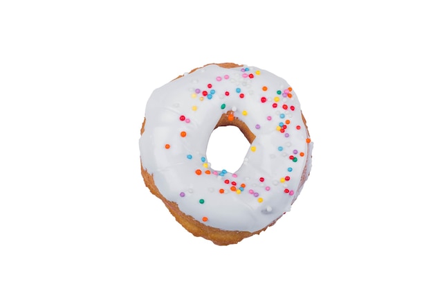 Donut mit weißer Glasur isoliert auf weißem Hintergrund