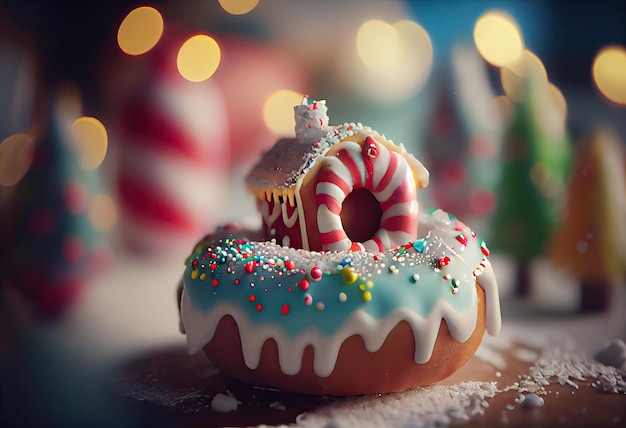 Donut parece um mini país das maravilhas do inverno do Natal Generative AI