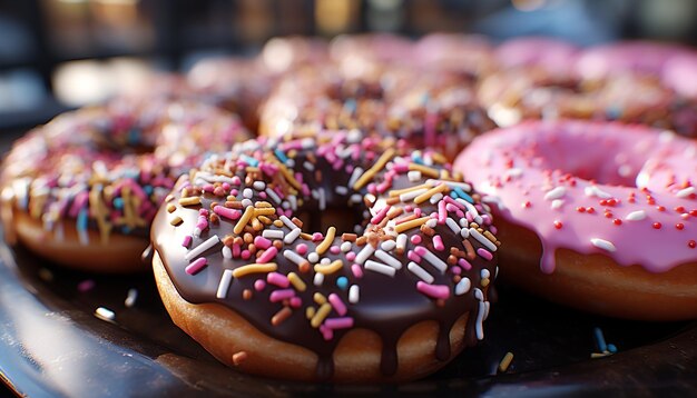 Donut postre bocadillo gourmet alimentación poco saludable refresco de chocolate azúcar glas generado por inteligencia artificial