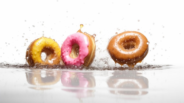 Donut-Regen auf weißem Hintergrund AI-Generativ