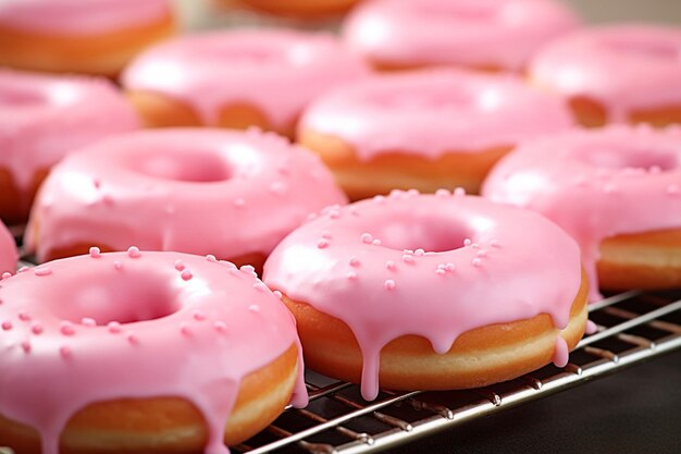 Donut rosa com uma fatia sendo servido em um café como parte de um menu de brunch