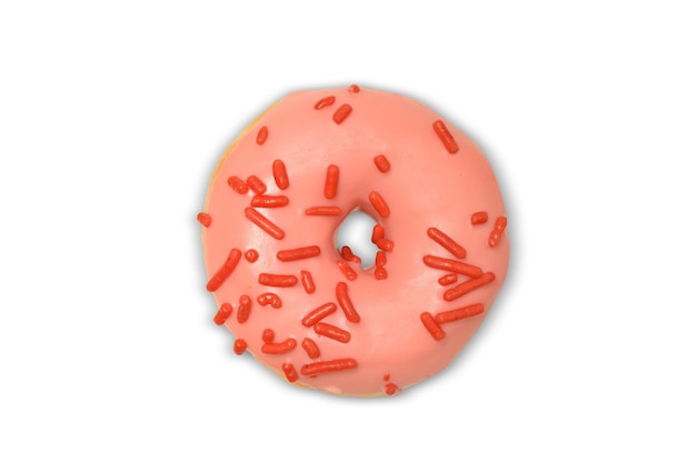 Foto donut rosa e vermelho fresco em fundo branco com donut isolado no caminho de corte