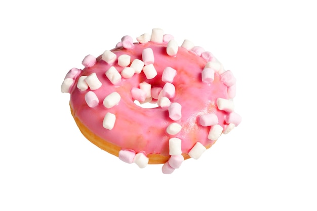 Donut rosa con malvavisco aislado en blanco