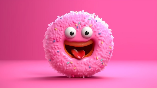 Donut rosado gracioso con ojos generativo ai