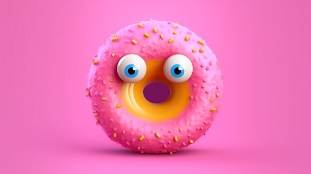 Donut rosado gracioso con ojos generativo ai