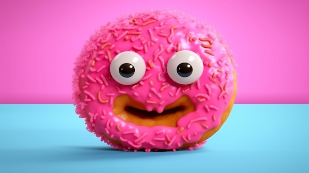 Donut rosado gracioso con ojos generativo ai