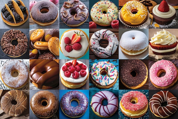 Donut sobremesa colagem colorida ar c