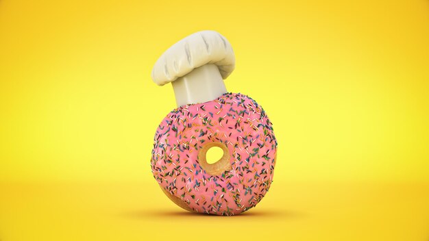 Donut con sombrero de chef render 3d