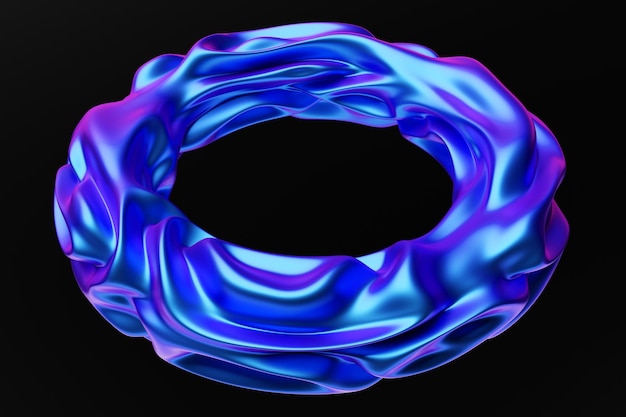 Donut de toro de neón futurista azul sobre fondo negro aislado renderizado 3D