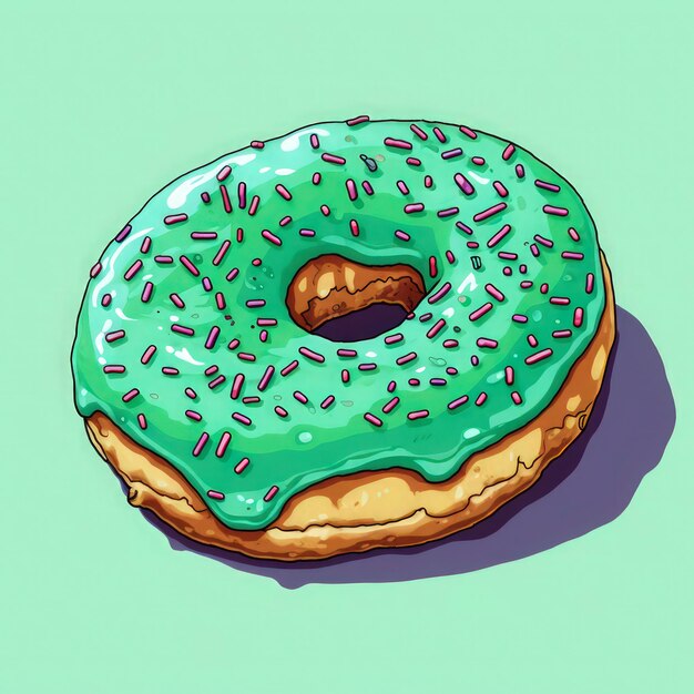 Foto un donut verde con glaseado azul y chispas