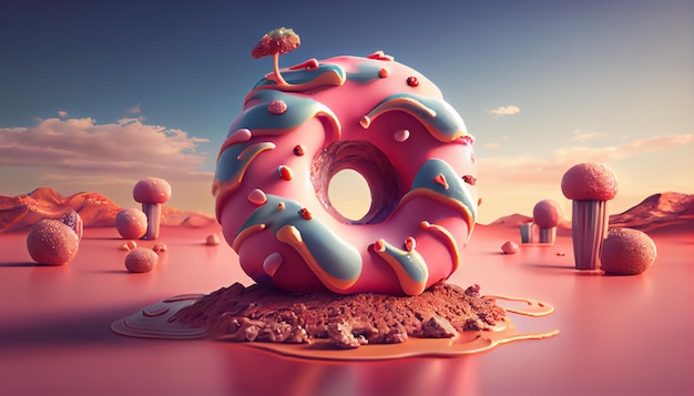 Donuts 3D-Stil Donuts Zusammensetzung lebendige Farben und Formen Abstrakte isolierte Hintergrundszene