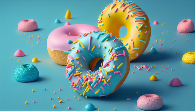 Donuts 3D-Stil Donuts Zusammensetzung lebendige Farben und Formen Abstrakte isolierte Hintergrundszene