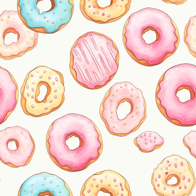 Donuts de acuarela pintados a mano diseño de patrones sin fisuras