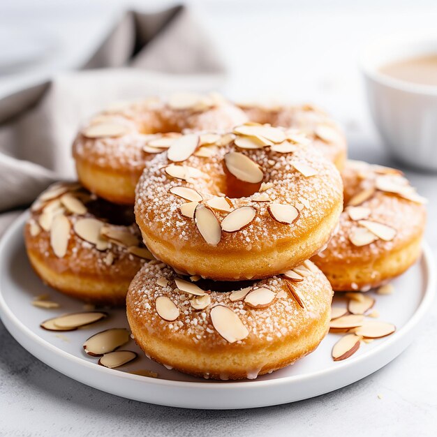 Donuts de almendras en mesa blanca