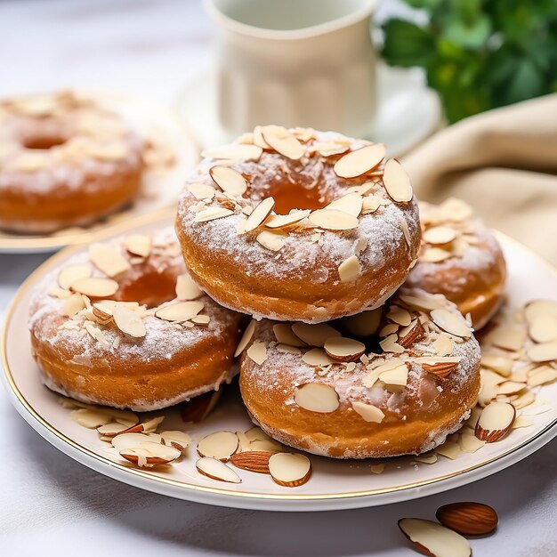 Donuts de almendras en mesa blanca