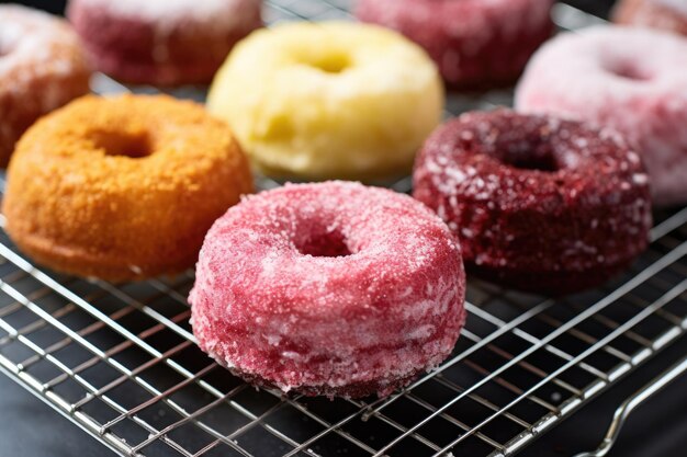 Foto donuts caseros enfriándose en un estante de alambre