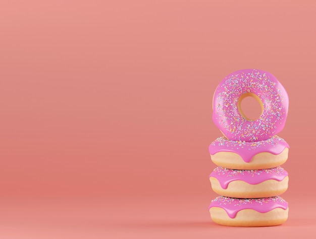 Donuts con chispitas volando sobre renderizado 3D de fondo