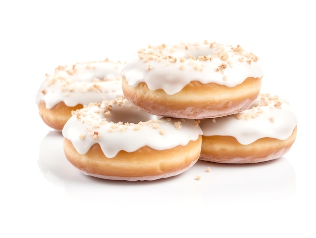 Donuts de chocolate blanco aislados sobre un fondo blanco