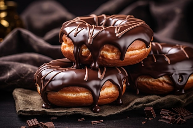 Donuts de chocolate caseros en papel de pañuelo