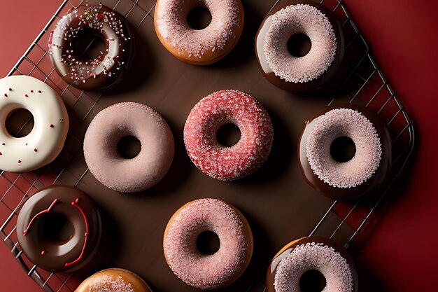 Donuts clássicos de perfeição esmaltada em um arco-íris de cores