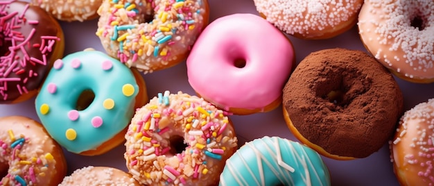 Donuts de colores sobre fondo pastel