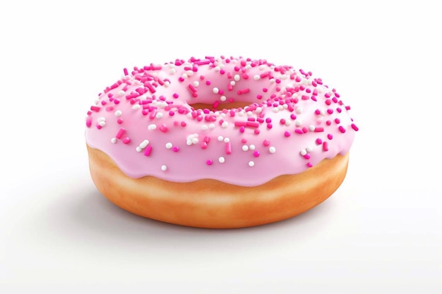 Donuts con colorido glaseado rosa sobre un fondo blanco.