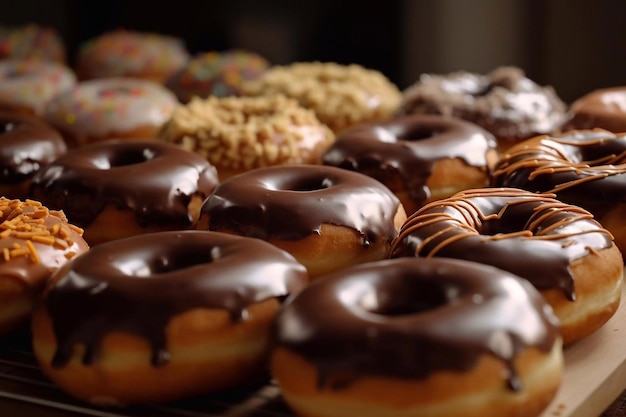Donuts com calda de chocolate AI Generated