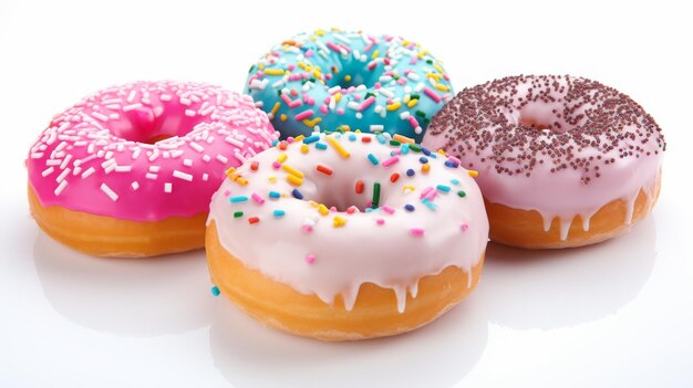 Donuts com esmalte ou cobertura isolada sobre fundo branco