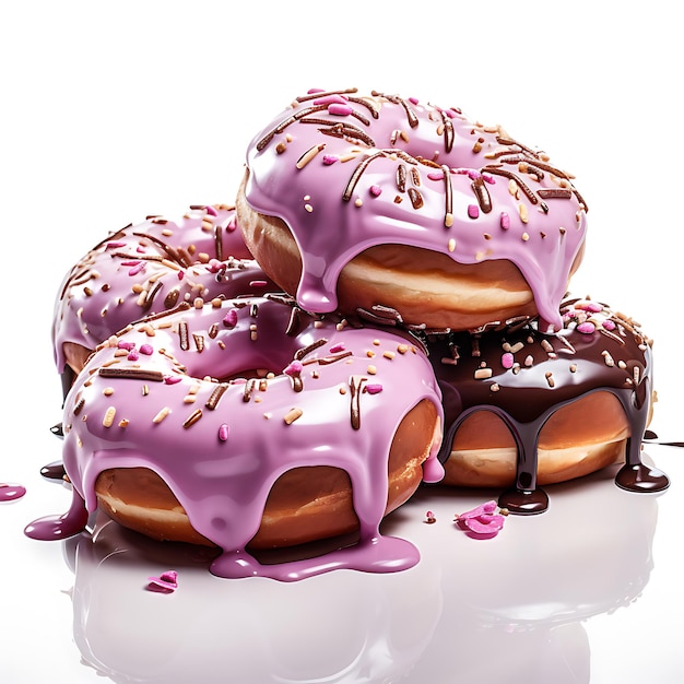 Foto donuts com esmalte roxo isolado sobre fundo branco