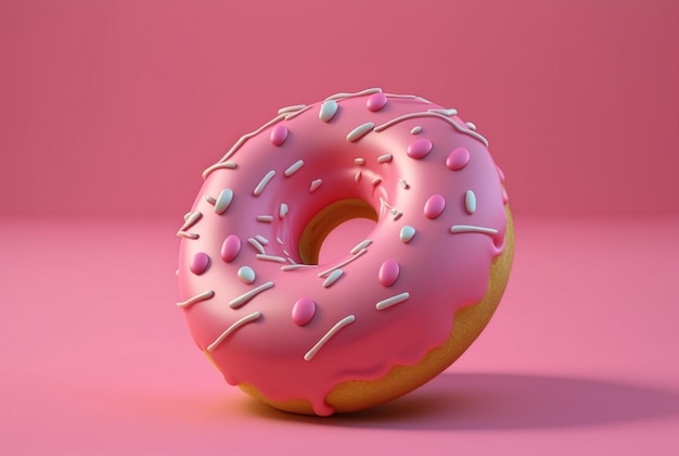 Donuts com glacê rosa e granulado colorido de açúcar em um fundo rosa generativo ai