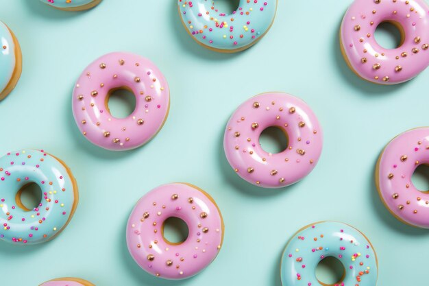 Donuts cor-de-rosa e azuis sobre um fundo azul foto de alta qualidade