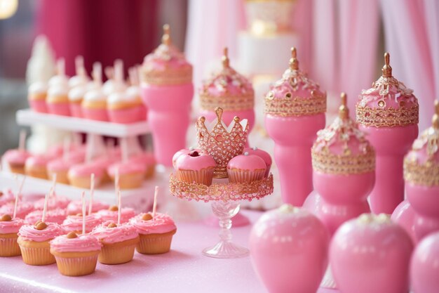 Foto donuts cor-de-rosa exibidos em um carrinho de sobremesas em um mercado de férias ou festival