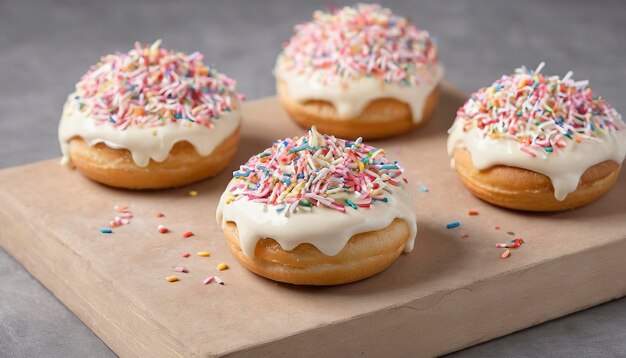 Donuts con crema de chocolate blanco y azúcar salpicado en la parte superior