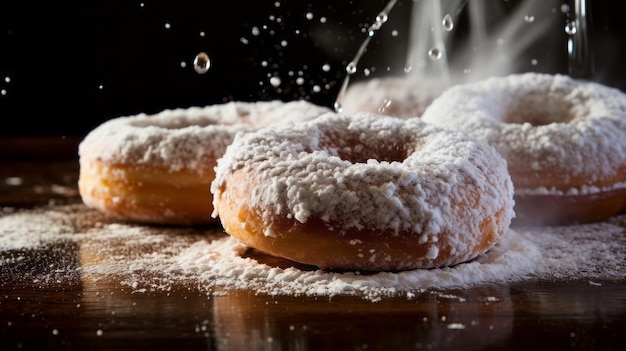 Donuts de açúcar em pó deliciosamente doces