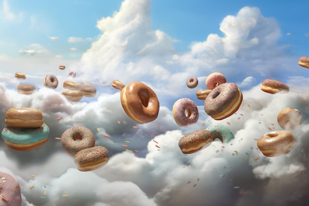 Donuts de levitação contra o céu