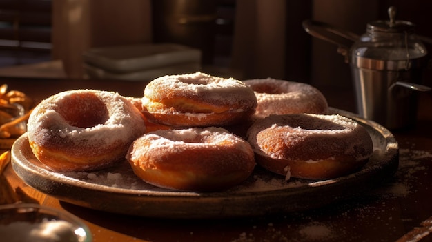 Donuts delicados de açúcar em pó