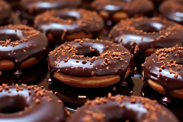 Donuts deliciosos com cobertura de chocolate Generative AI