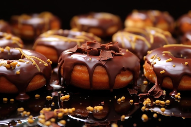 Donuts deliciosos com cobertura de chocolate Generative AI