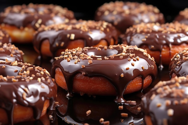 Donuts deliciosos com cobertura de chocolate Generative AI