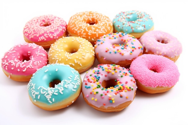 Donuts deliciosos deleites tentadores em um fundo branco