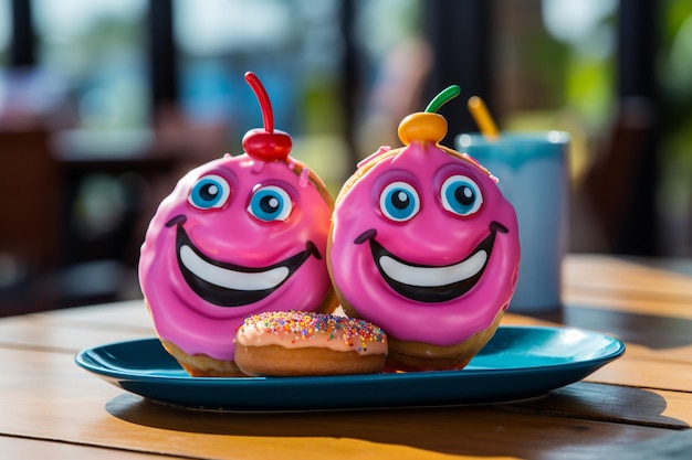 Foto donuts, die bei einem brunch-buffet mit einer vielzahl anderer frühstücksartikel serviert werden