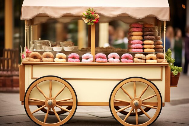 Foto donuts dispostos em uma bandeja com um copo de champanhe para uma celebração